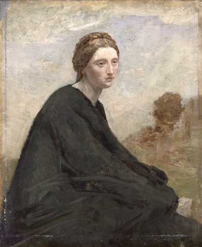 Het peinzende meisje, ca. 1857 door Jean Baptiste Camille Corot